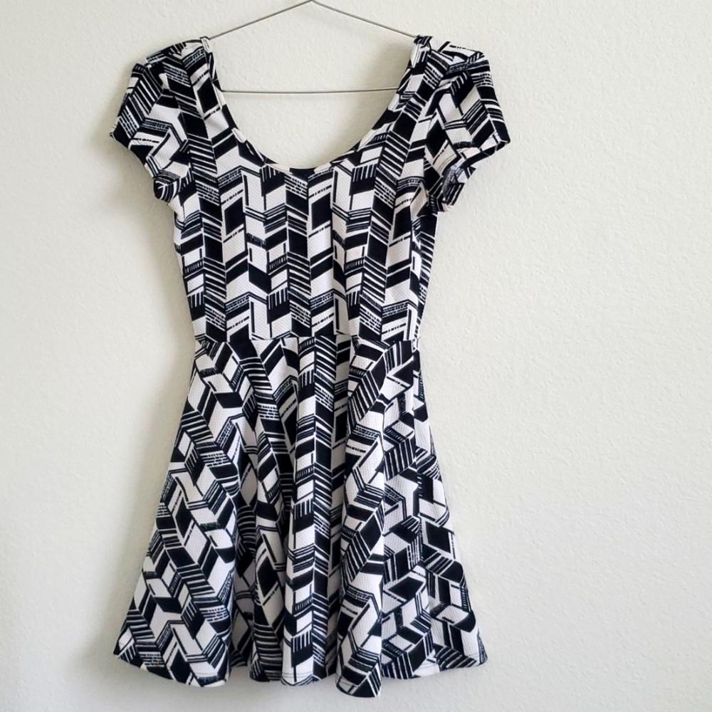 Skater Dress, Black & White Geometric Print
